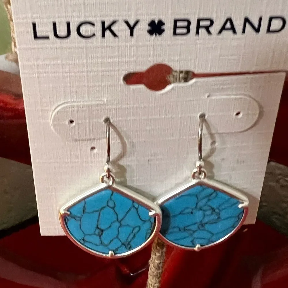 NWT Lucky Brand Turquoise and Silver Fishhook Earrings #LBER2